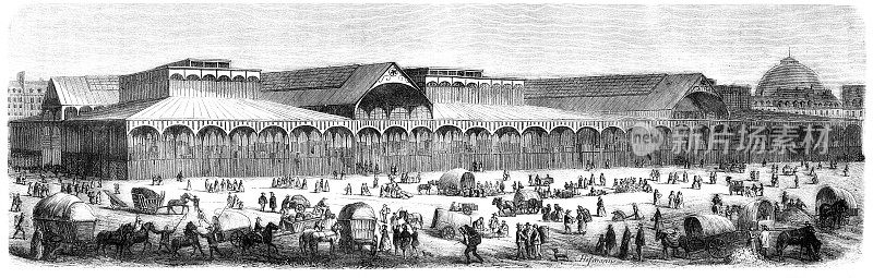 1858年，法国巴黎市中心的Les Halles食品市场